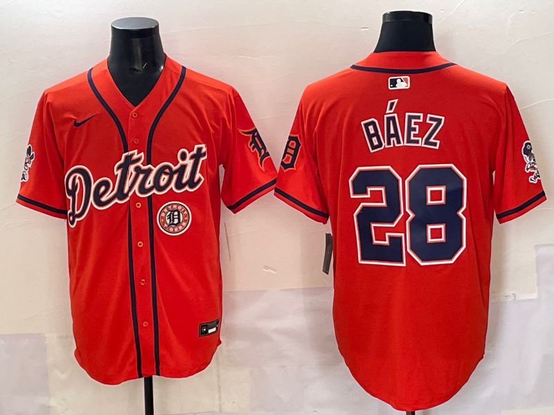 Men 2025 Detroit Tigers 28 Baez Orange Nike MLB Jersey style 07